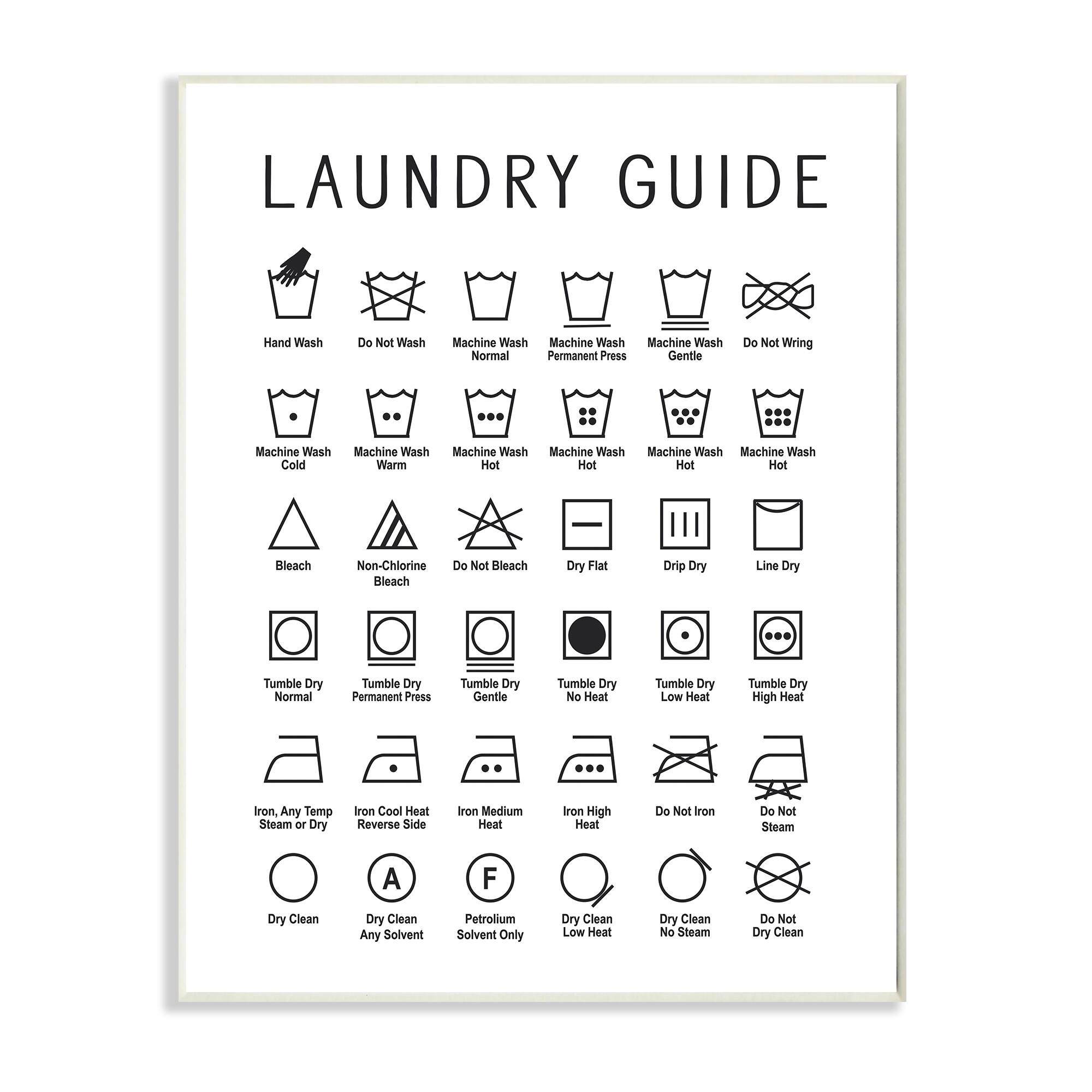 Stupell Industries Minimal Laundry Guide Cleaning Chart Helpful Symbols Wood Wall Plaque